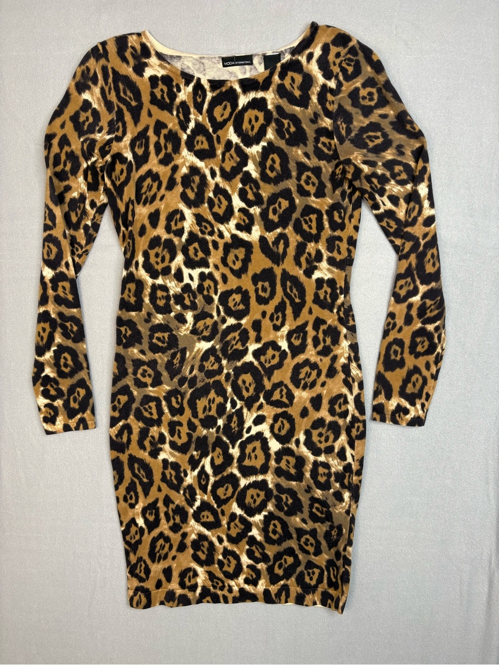 Moda International Leopard Print Metallic Bodycon Mini Dress M